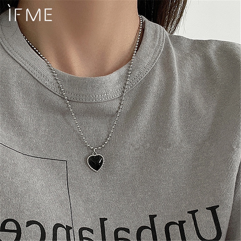 IF ME Vòng cổ mặt trái tim màu đen đơn giản cá tính cho nữ