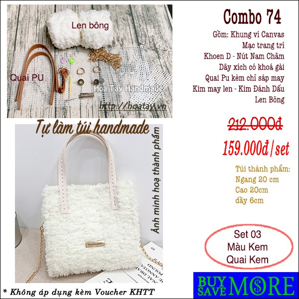 Combo 74 - Tự làm túi đan len handmade, bộ nguyên liệu đầy đủ.