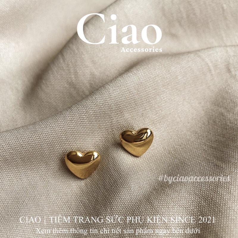 Khuyên tai/ Bông tai titan không gỉ thiết kế hình tim nhỏ đơn giản trendy Heart Ciao