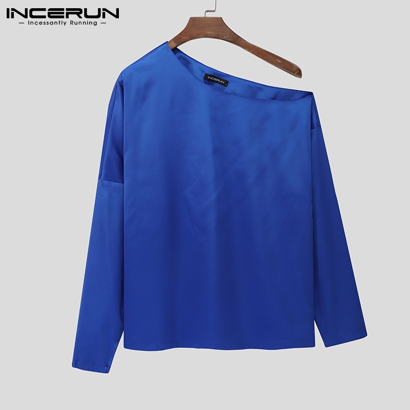 Áo INCERUN tay dài lệch vai thời trang 2 màu tùy chọn dành cho bạn nam