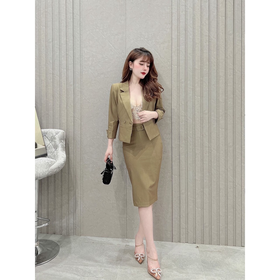 Set bộ vest nữ công sở áo vest tay lỡ chân váy bút chì tôn dáng thời trang thiết kế cao cấp S006