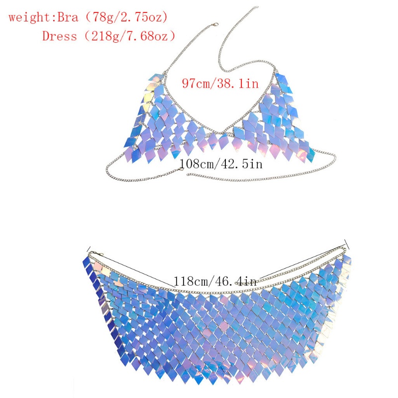 Wmmb Dây Xích Cơ Thể Nhiều Lớp Đính Kim Sa Lấp Lánh Trang Sức Tua Rua Cho Nữ Mặc Bikini / Trang Sức Mùa