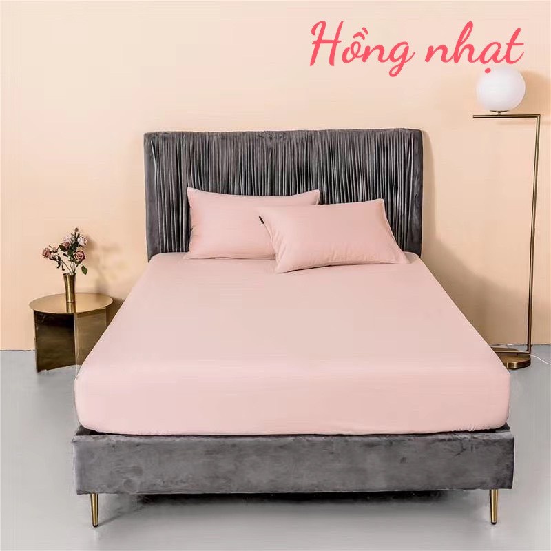 Ga giường và vỏ gối lụa màu trơn nhập khẩu cao cấp, ga giường lụa tencel mềm mịn mát lạnh, miễn phí bo chun
