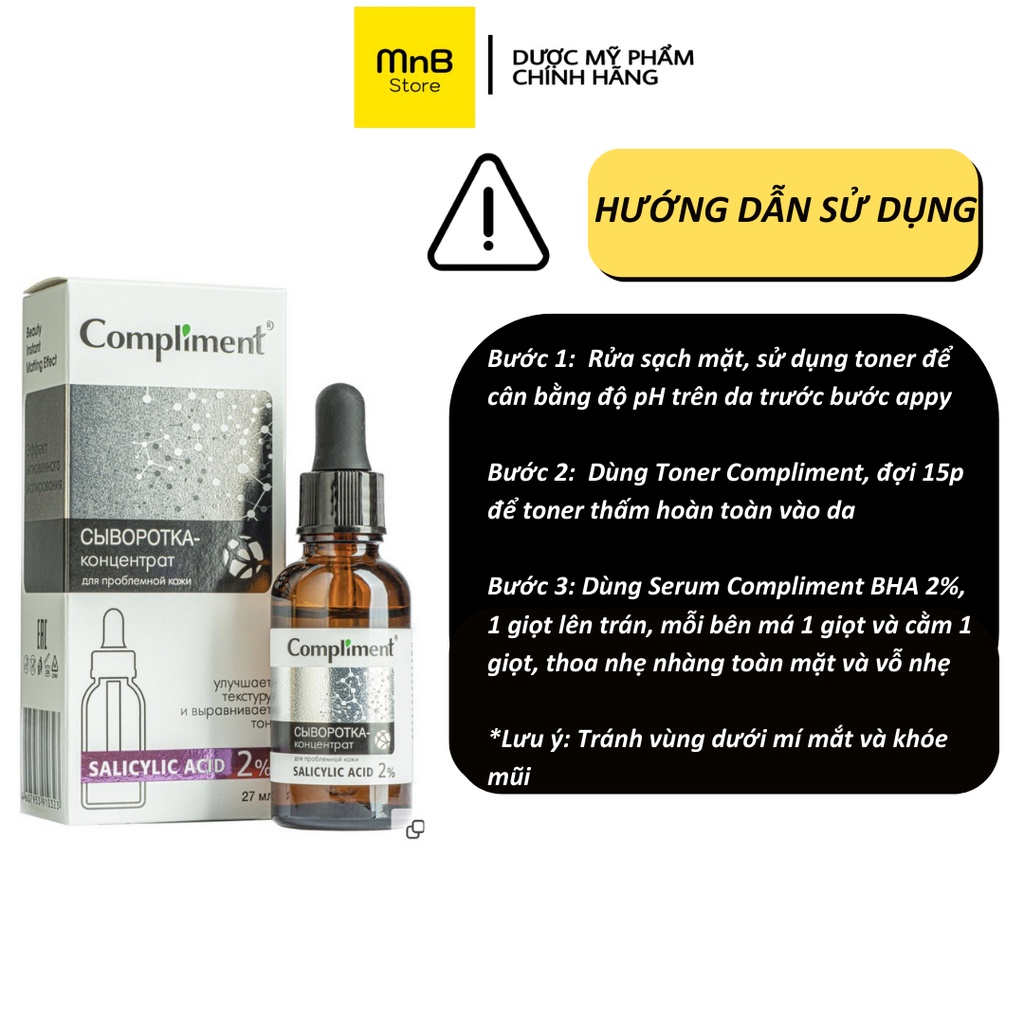 Serum Compliment 2% BHA làm sạch sâu giảm mụn se lỗ chân lông kiềm dầu 27ml