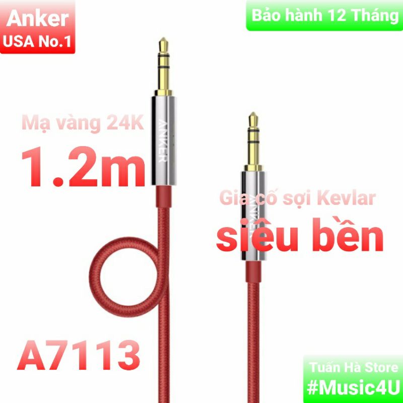 Dây cáp âm thanh Anker cổng Jack 3.5mm to ra Jack 3.5mm mạ vàng chất lượng cao A7113 cho loa, tai nghe Tuấn Hà Store