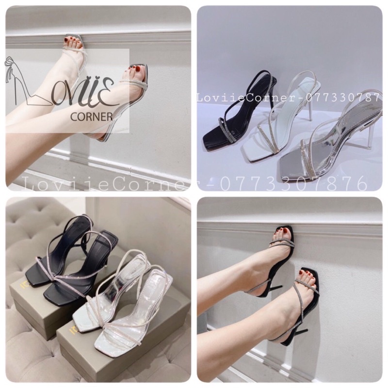 [Mã SKAMFSW175 giảm 10K đơn 50K] SANDAL CAO GÓT NỮ LOVIIECORNER - GIÀY CAO GÓT ĐÍNH ĐÁ GÓT NHỌN 9 PHÂN THỦY TINH G210103