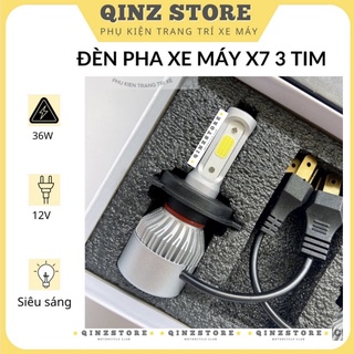 Đèn pha led xe máy x7 3 tim, đèn xe máy siêu sáng qinzstore