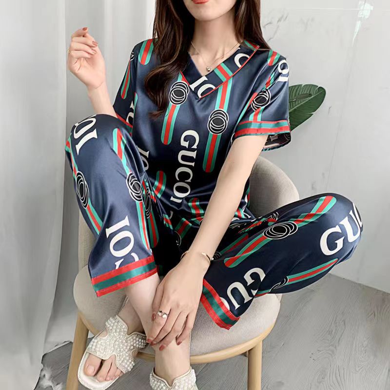 Bộ Đồ Ngủ Bằng Lụa Satin Tay Ngắn Thời Trang Hàn Quốc Dành Cho Nữ Size M-3XL