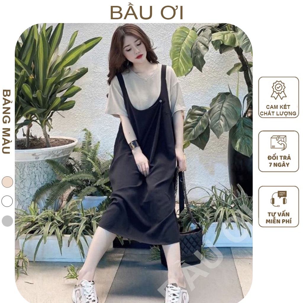 [BAUOII V27] ĐẦM BẦU CÔNG SỞ THỜI TRANG HÀN QUỐC - VÁY BẦU YẾM KÈM ÁO CHẤT ĐŨI HÀN THOÁNG MÁT FREE SIZE ĐẾN 75KG