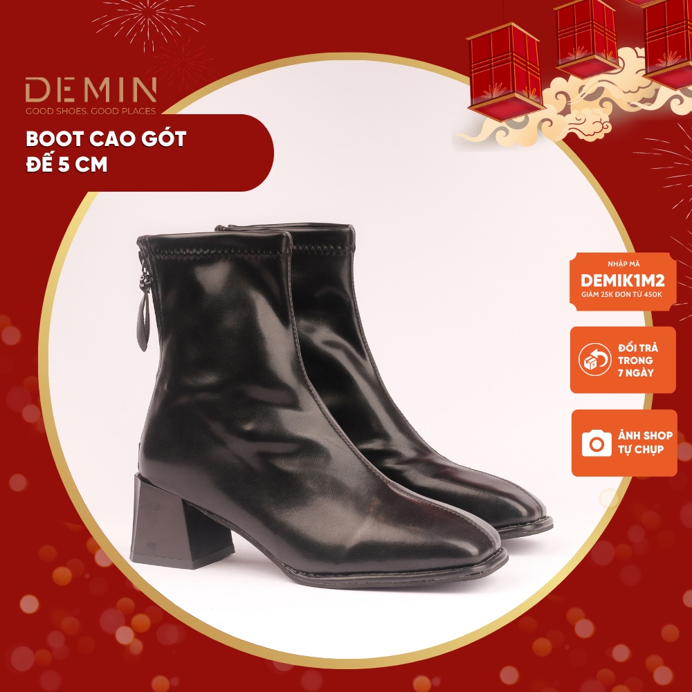 Boot nữ đẹp DEMIN bốt nữ cổ cao da mềm có khóa sau đế 5cm - KBS051