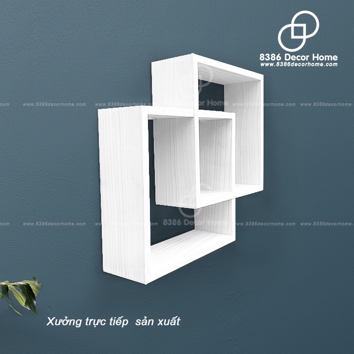 Kệ Gỗ Treo Tường, Kệ Trang Trí Treo Tường Gỗ Thông Sơn màu Trắng