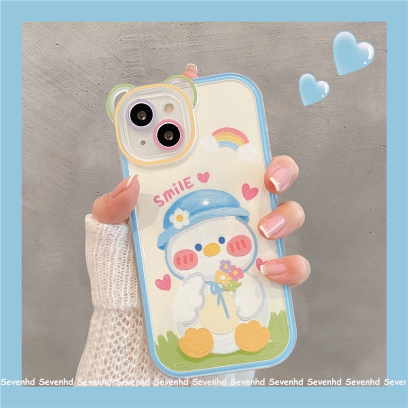 Ốp Điện Thoại Mềm Họa Tiết Tai Gấu / Vịt Đội Mũ Xanh Dương Cho iPhone 14 13 12 11 Pro Max Xs Max Xr X 6 6s Plus