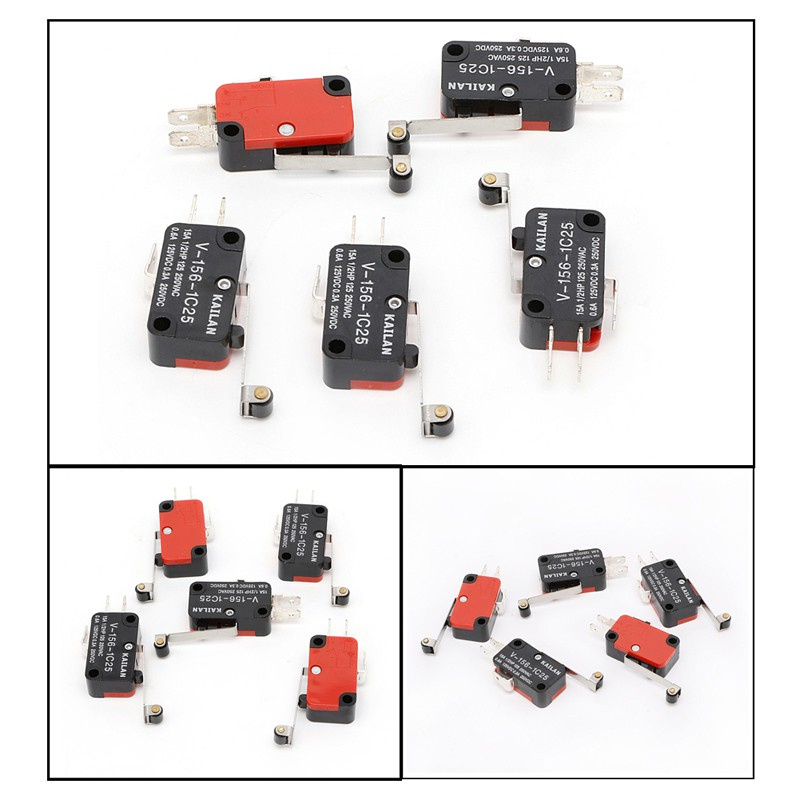 LILY* 5Pcs Micro Limit Switch Long V-156-1C25 Hinge Roller Momentary SPDT Snap Action