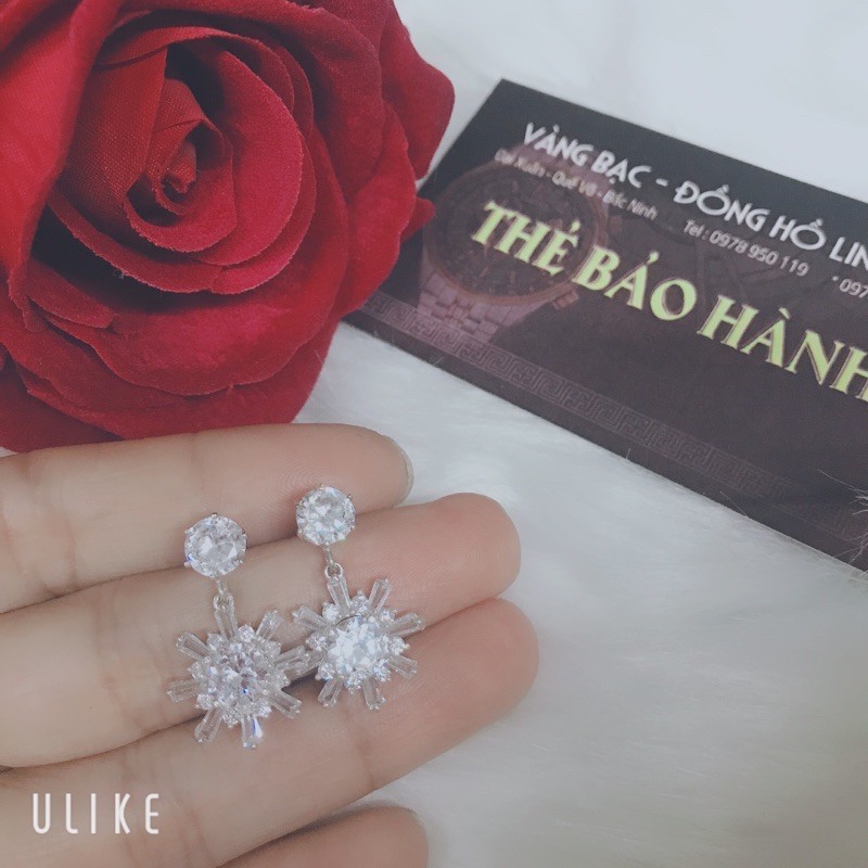 Bông tai bạc thời trang thiết kế đính đá siêu sang chảnh- Vàng bạc Linh Chi