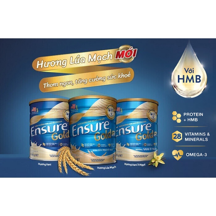 Sữa Ensure Gold hương Vani, Vani ít ngọt, Lúa mạch lon 400g-850g - Sữa Bột Cho Người Lớn Tuổi