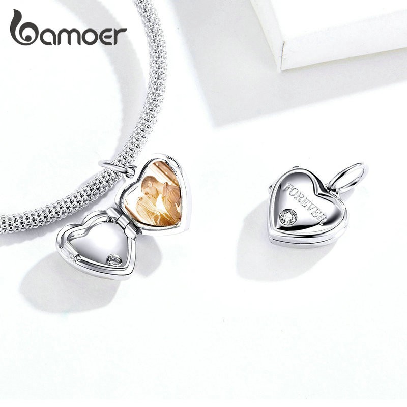 Mặt trang sức BAMOER BSC102 trang trí vòng đeo tay/ vòng cổ kiểu trái tim độc đáo DIY