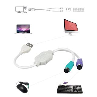 Bộ chuyển đổi dây cáp từ đầu cắm USB sang 2 lỗ cắm PS2 cho bàn phím chuột máy tính