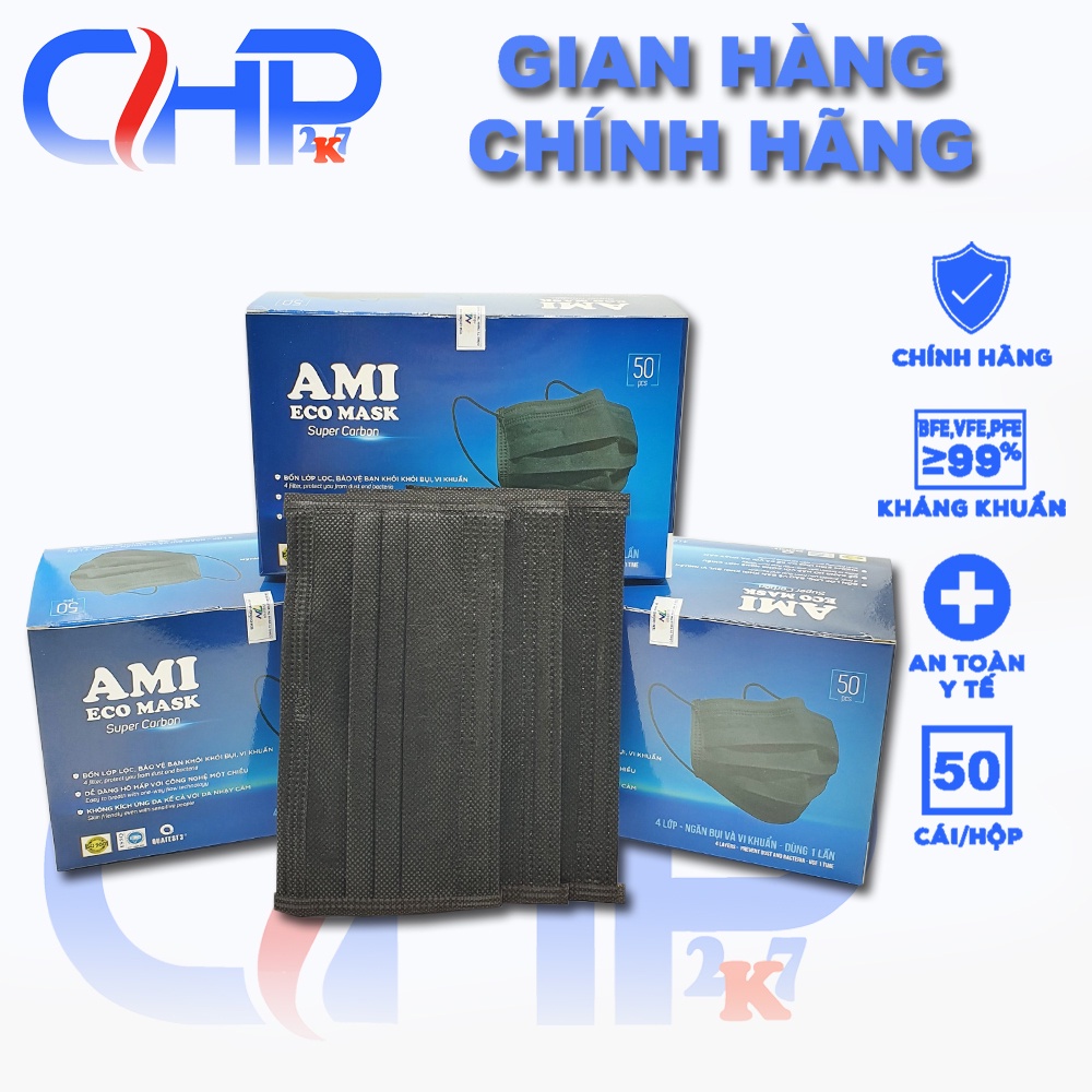 (Ami đen ) Hộp khẩu trang y tế Ami màu Đen 50 cái