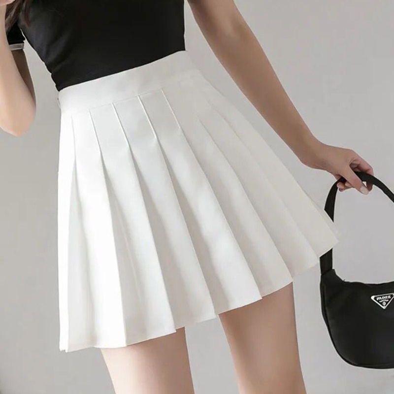 Han Chân Váy Chữ A Xếp Ly Mini Lưng Cao Màu Trơn Phong Cách Preppy Cho Nữ Sinh