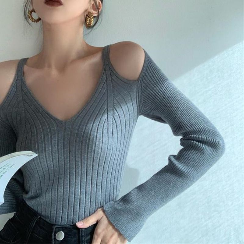 Áo Len Tay Dài Cổ Chữ V Phong Cách Retro Thời Trang Cho Nữ