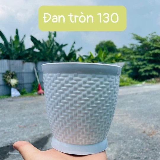 Chậu nhựa tròn đan mây T13 giả sứ siêu xinh_Chậu thúng Đan mây trồng hoa kiểng