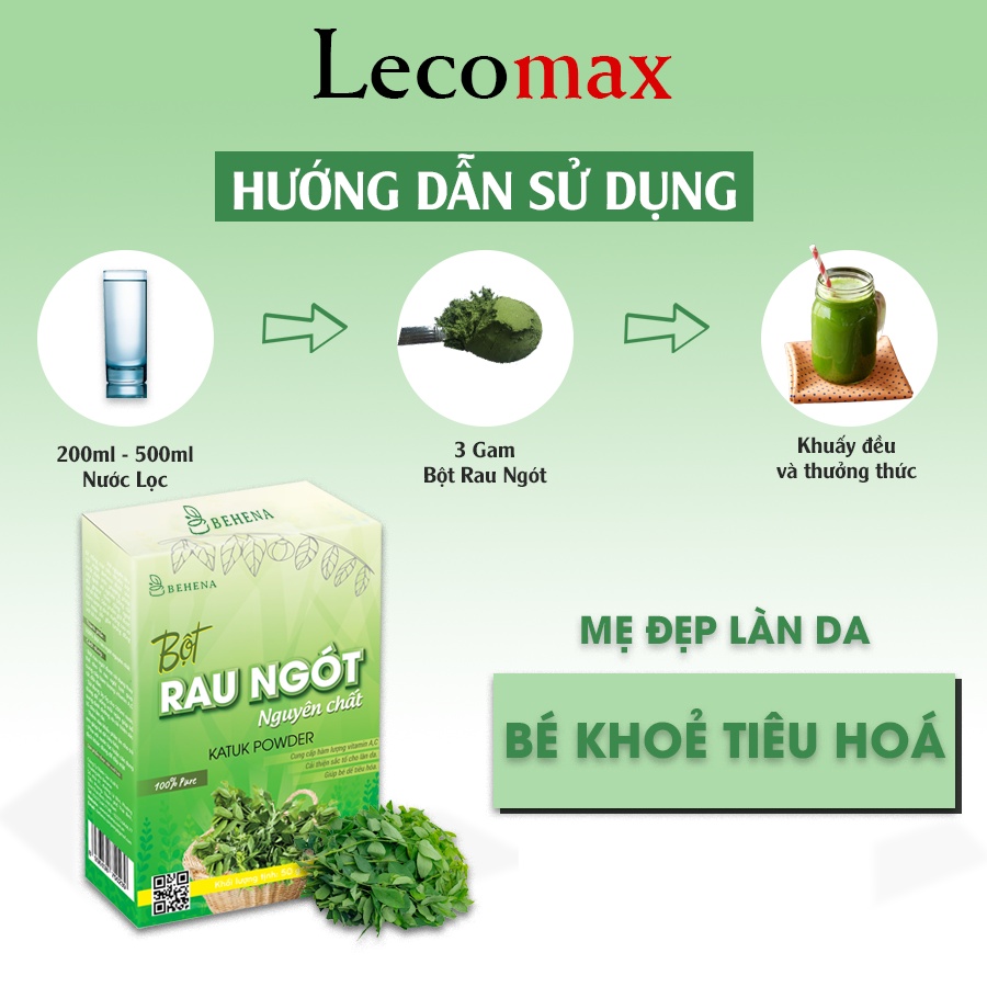 Bột rau ngót behena ăn dặm cho bé đắp mặt làm đẹp nguyên chất sấy lạnh Lecomax LMB12