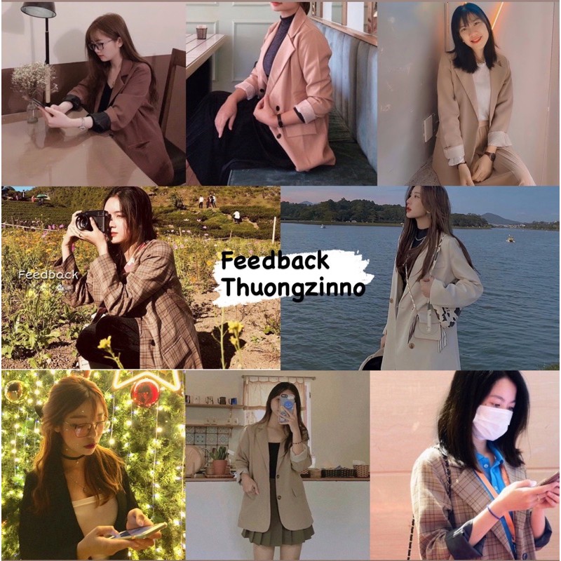 [Ảnh thật/Video Áo Blazer Ulzzang kẻ nâu vintage form rộng hàng chất lượng cao