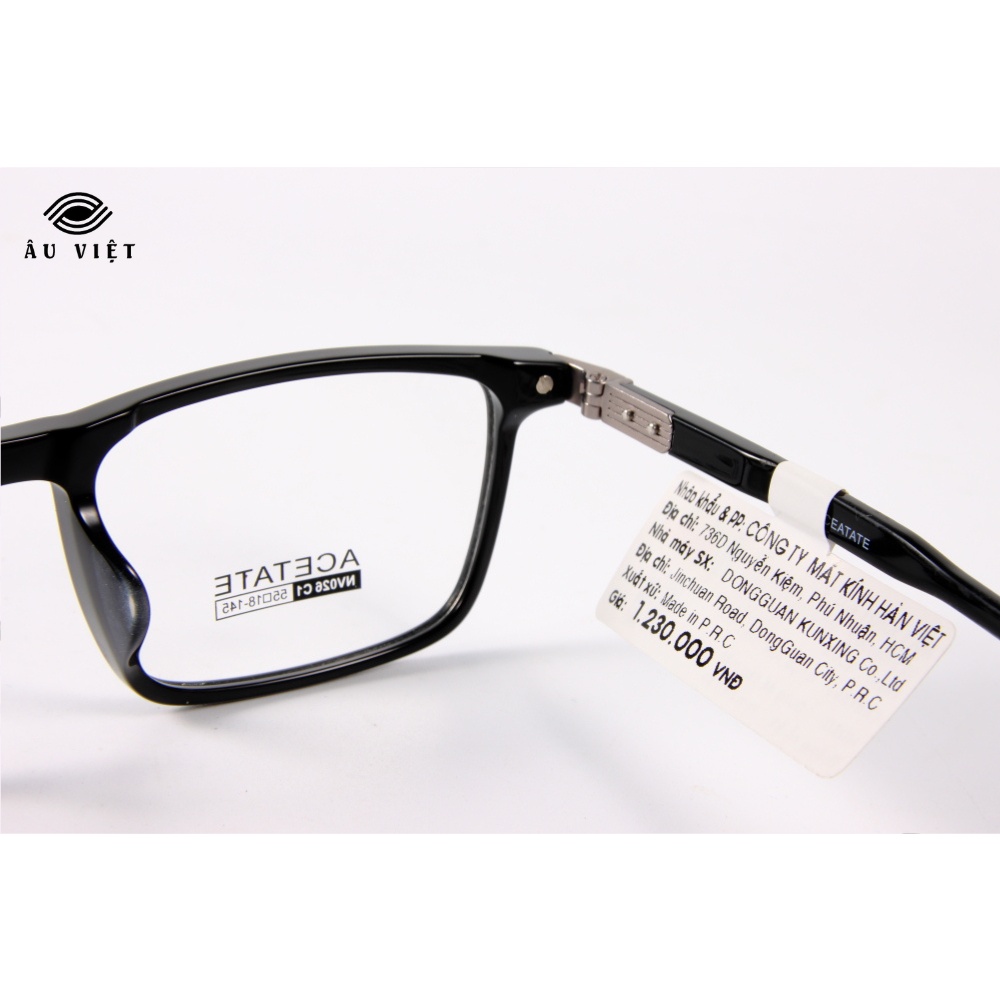 Gọng kính nam nữ nhựa acetate dáng chữ nhật vuông Nova NV-026 màu đen Full box