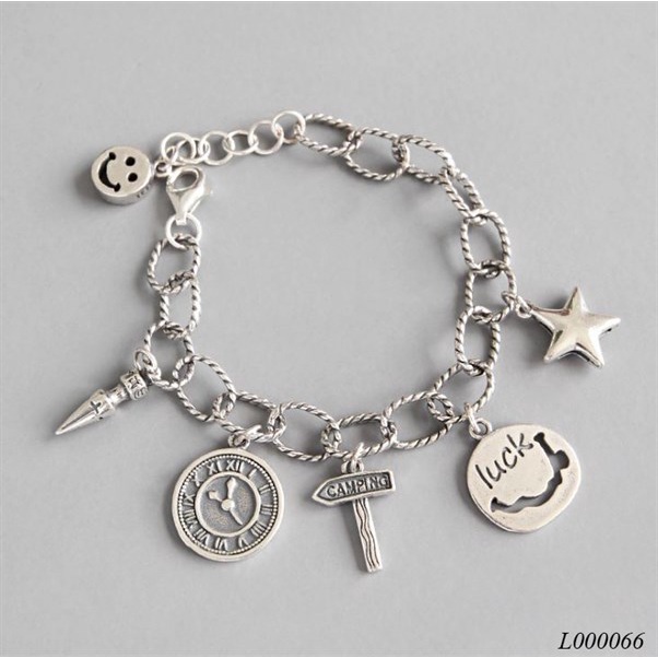 Lắc tay bạc nữ dây xích xoắn nhiều charm chất liệu bạc Thái 925 thời trang phụ kiện trang sức nữ Viễn Chí Bảo L000066