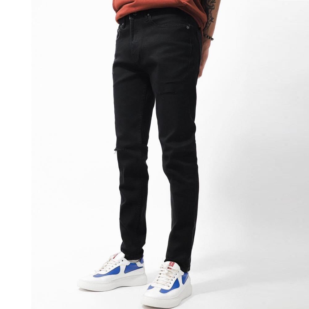 Quần jean nam đen trơn cắt gấu chất bò co giãn dáng skinny phong cách hàn quốc QJ01