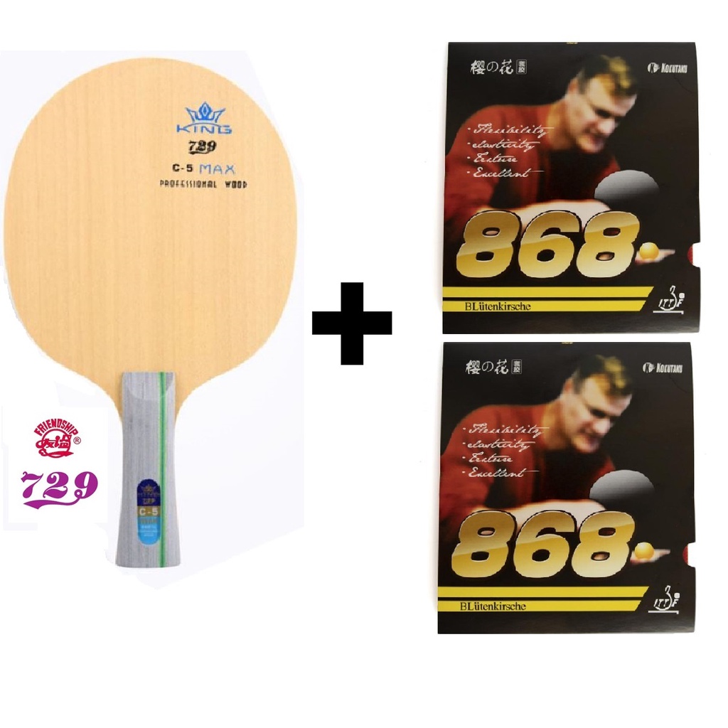 Combo vợt bóng bàn gồm cốt vợt 729 C-5 MAX và hai mặt vợt KOKUTAKU 868