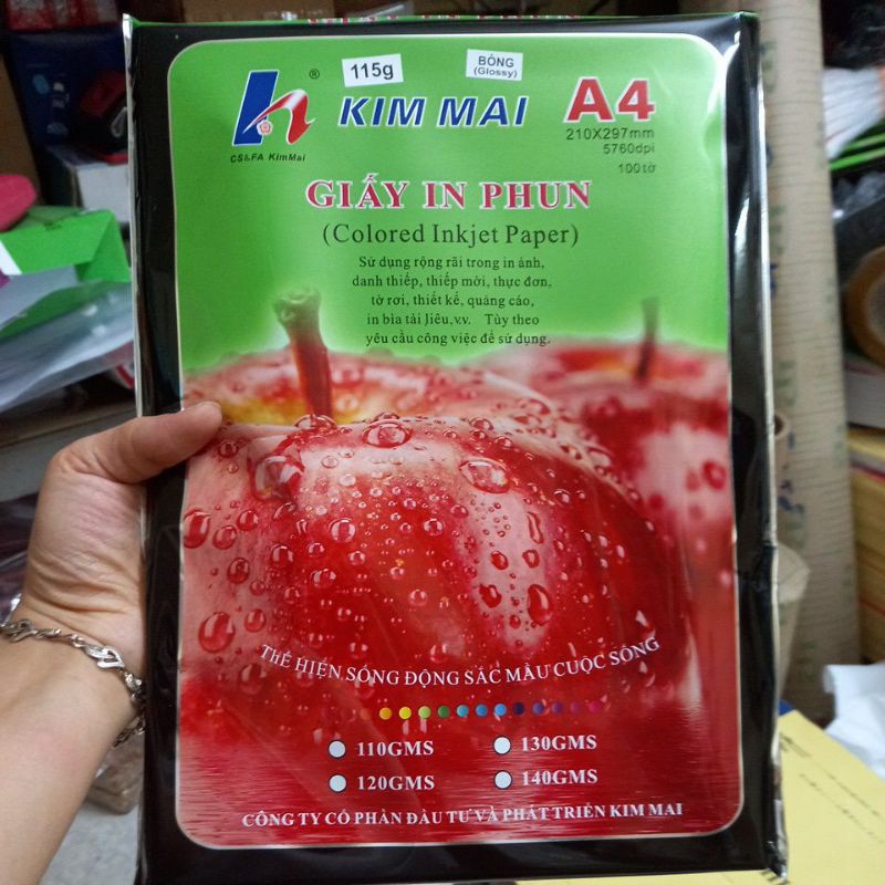 Giấy in ảnh phun bóng 1 mặt KIMMAI 115g, Giấy in ảnh A4