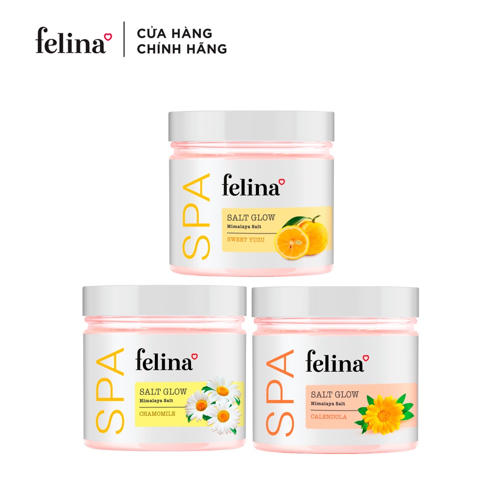 Combo 3 Hộp Muối Tắm Tẩy Tế Bào Chết Body Felina Home Spa 500g/hộp từ muối hồng Himalaya - Da sáng mịn rạng rỡ