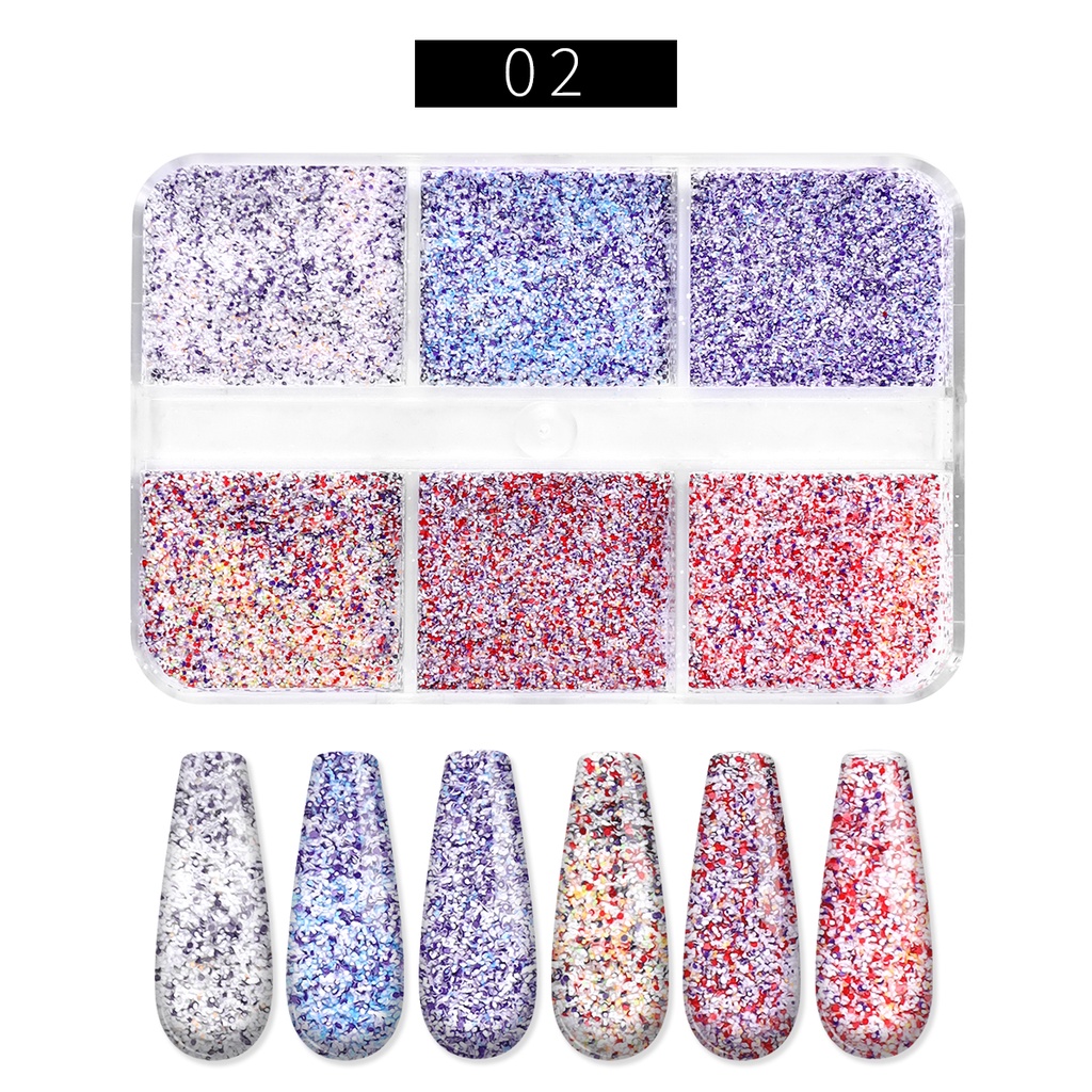 Hộp 6 ngăn đựng phụ kiện trang trí móng tay Monja nghệ thuật kim tuyến lấp lánh cực quang laze cho salon / nhà ở DIY