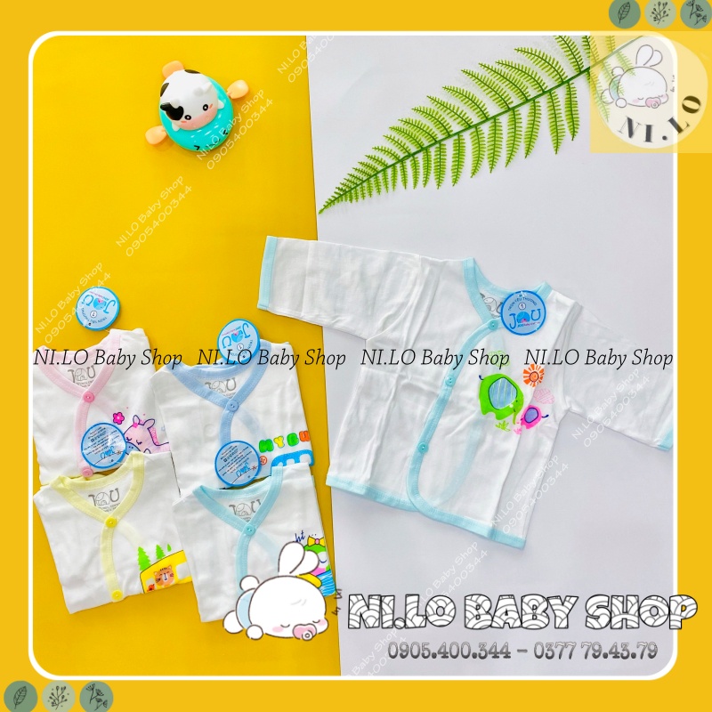 Áo sơ sinh tay dài cài xéo trắng JOU, chất vải cotton 100% cao cấp mềm mịn, thoáng mát {Ảnh thật}