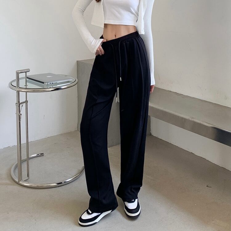 Quần Ống Rộng Lưng Cao VIETSTAR Quần Nữ Thun Trơn Bo Tăm Form Rộng Ulzzang
