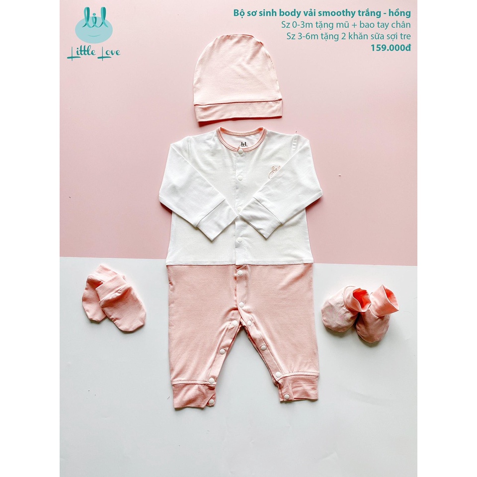 Body Dài Little Love Phối Trắng Size 0-3m, 3-6m Mẫu Mới Giá Rẻ | Minizon Kids