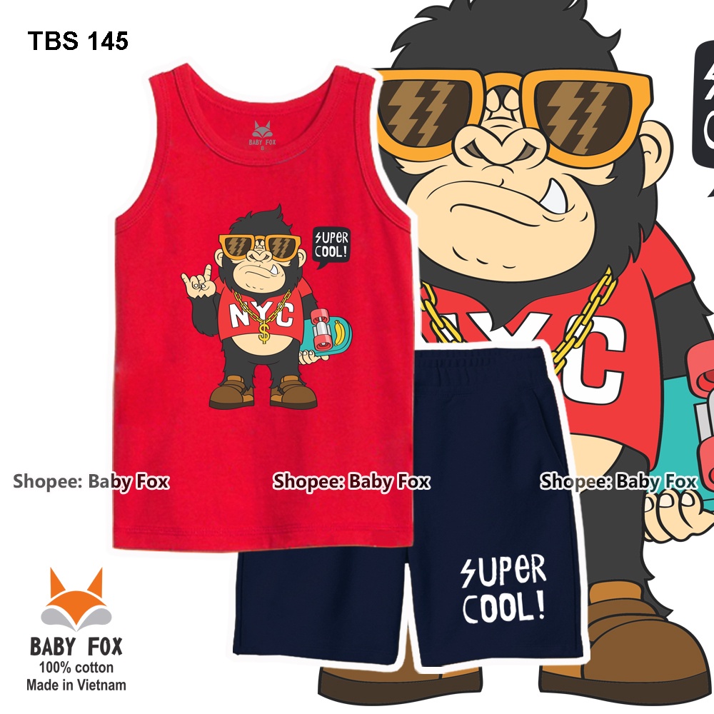 Bộ thun bé trai sát nách 100% cotton loại tốt, thương hiệu BABY FOX, size nhỏ, trung, đại e