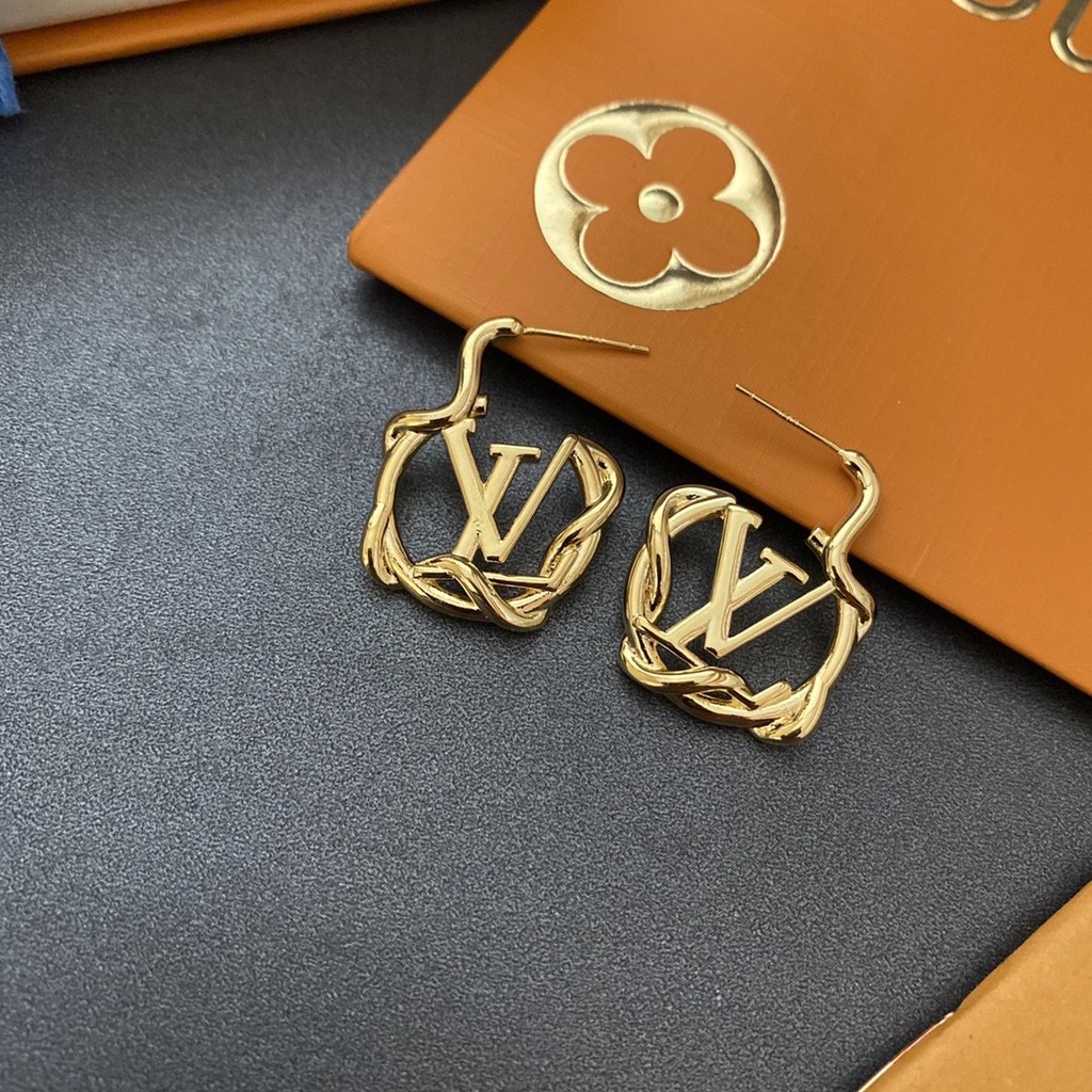 Bông tai Louis Vuitton mạ bạc S925 thiết kế đơn giản phong cách Hàn Quốc cho nữ