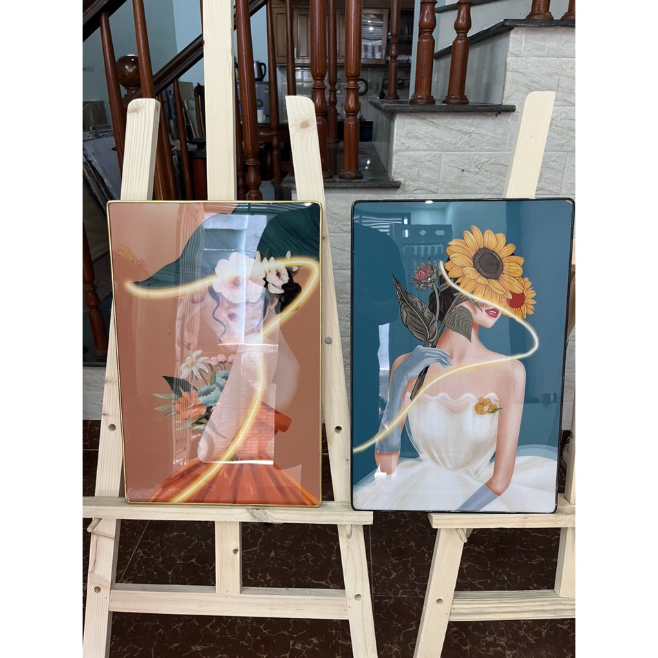 Tranh Treo Tường Phòng Khách/ SPa/ Nail/ Mi/ Phun săm thẩm mỹ/ Hình Cô Gái Nghệ thuật và hoa Có khung kèm đinh gắn tường