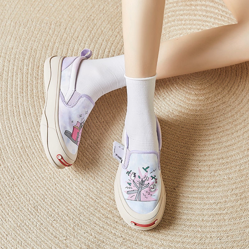 Giày Lười Vải Canvas Đế Dày Hở Một Hàng Nút Phong Cách Mới Dễ Phối Đồ Cho Nữ