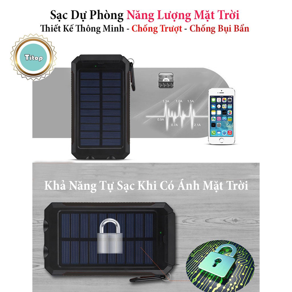 Sạc dự phòng năng lượng mặt trời, sạc đa năng có đèn pin 10000mAH - 20000mAH