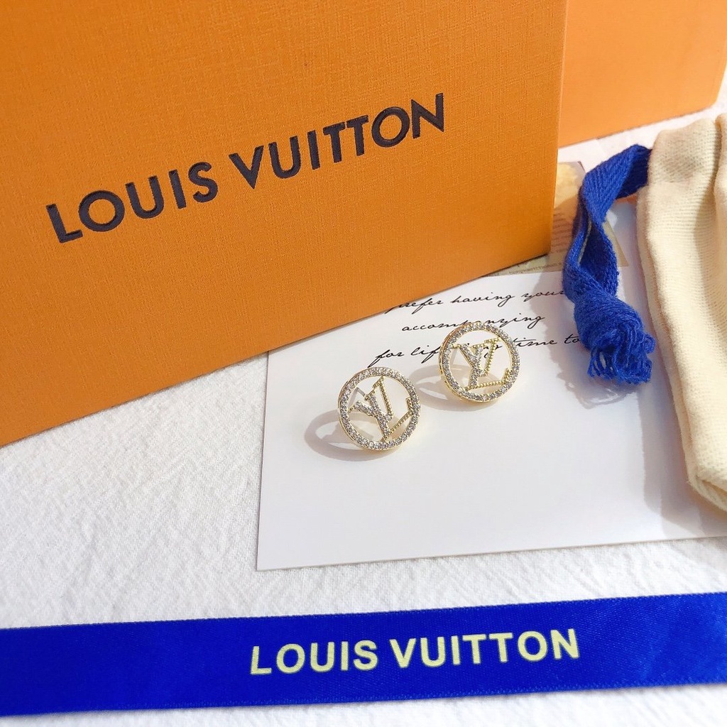LOUIS VUITTON Khuyên Tai Tròn Bằng Thép Titan In Logo LV Thời Trang