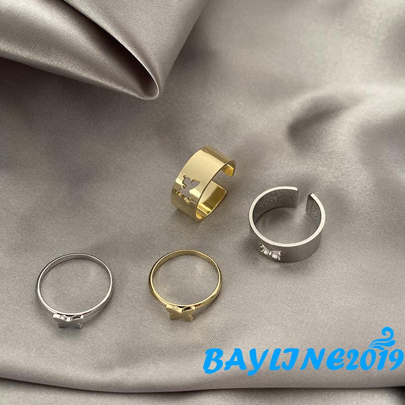 Set 2 Nhẫn Đeo Ngón Tay Kim Loại Hình Bướm Xinh Xắn