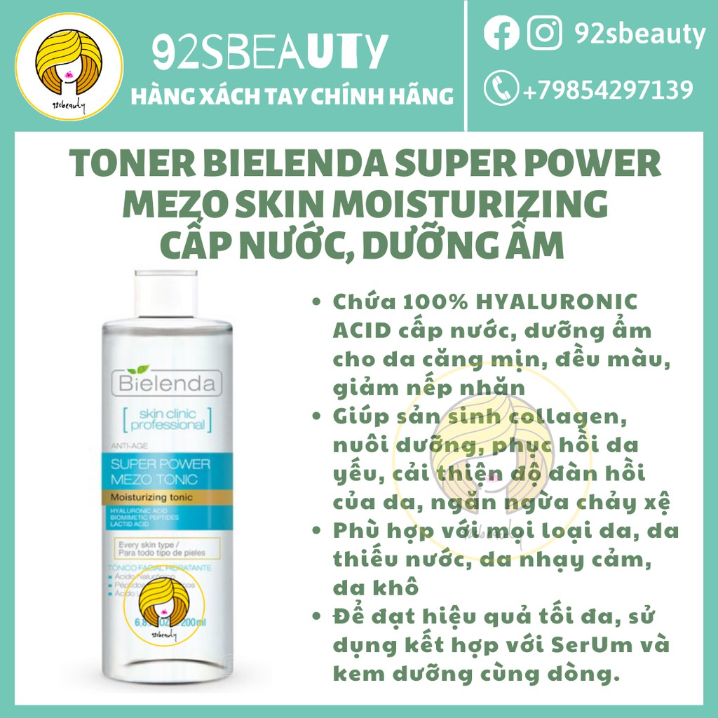 Toner Bielenda Super Power Mezo Skin Moisturizing cấp nước, dưỡng ẩm