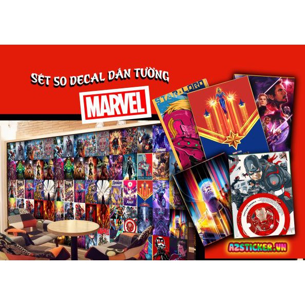 [Mua 5 Tặng 1] Set Decal Dán Tường Chủ Đề Marvel |  Tranh Dán Tường Cao Cấp Không Bay Màu Trang Trí Phòng , Quán