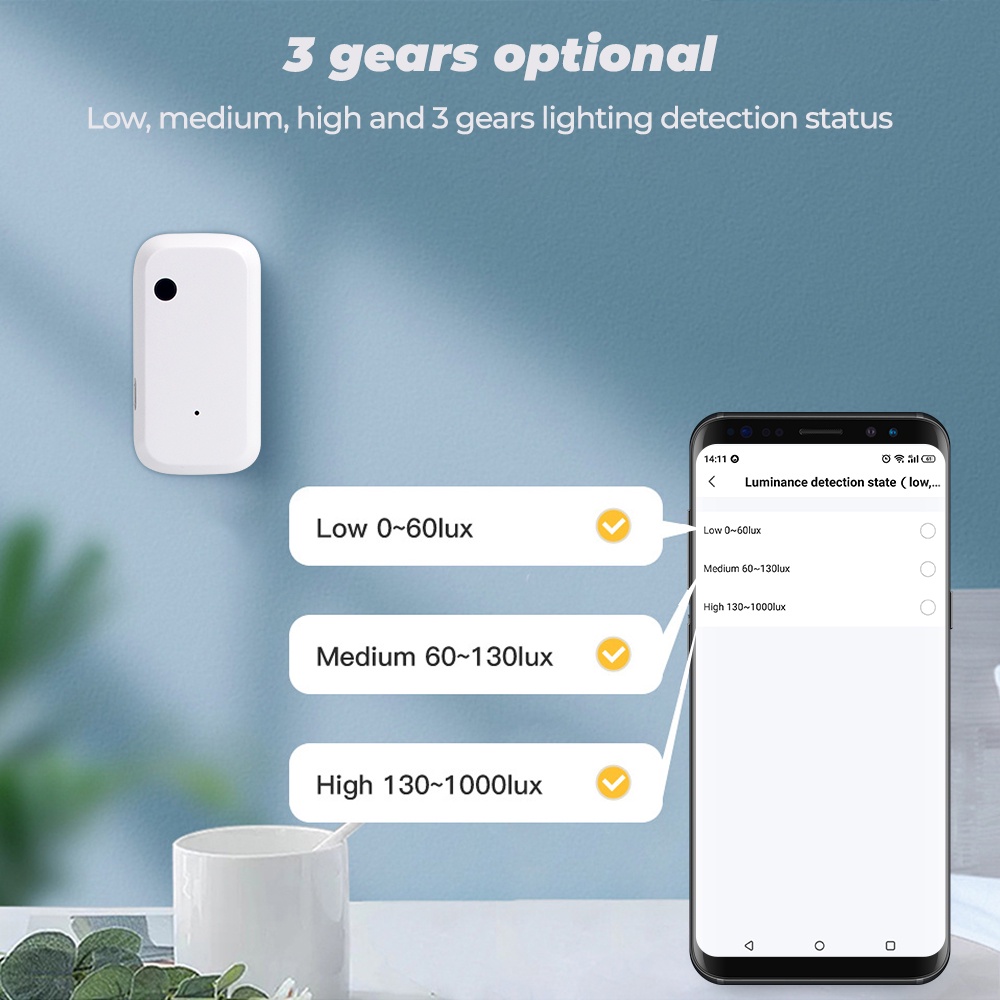 Bộ cảm biến đèn SMATRUL Tuya Wifi dò ánh sáng thông minh hoạt động với công tắc đèn rèm