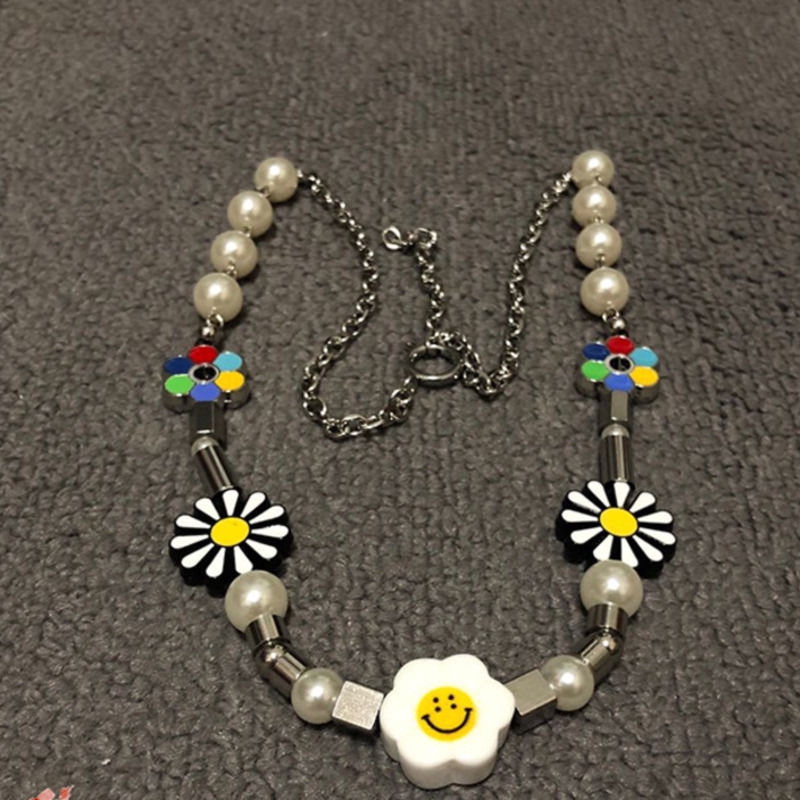 Dây Chuyền Mặt Hoa Cúc Đính Ngọc Trai Phong Cách Hip Hop