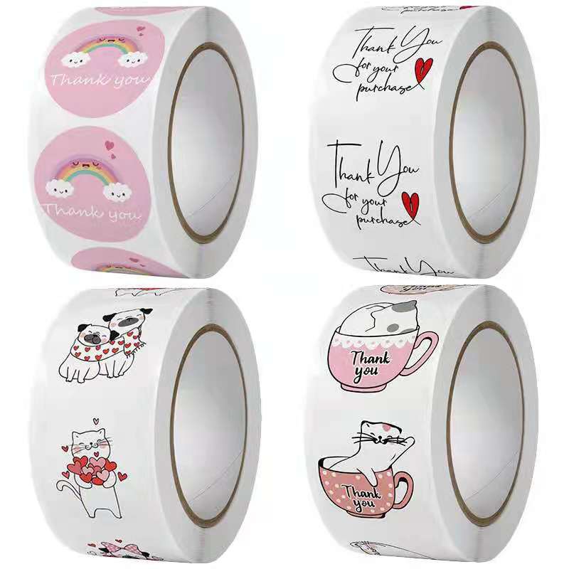 Giá Xưởng - Cuộn 500 Tem dán cảm ơn nhãn dán 25mm Thank you sticker trang trí xinh xắn