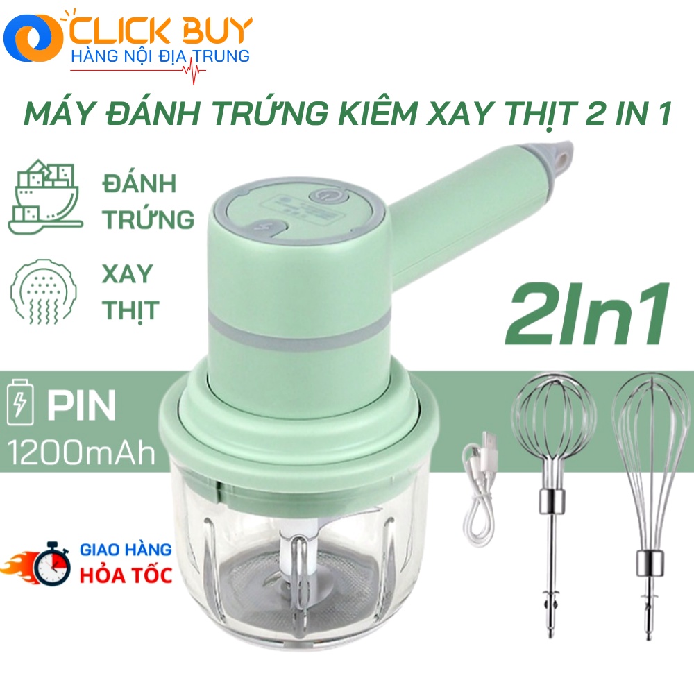 Máy Đánh Trứng Kiêm Máy Xay Thịt Cầm Tay Dùng Pin 3 Tốc Độ An Toàn Khi Sử Dụng